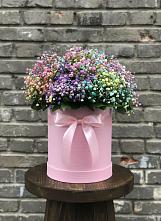 Цветочная композиция из Гипсофила и Розы в шляпной коробке в Верхошижемье