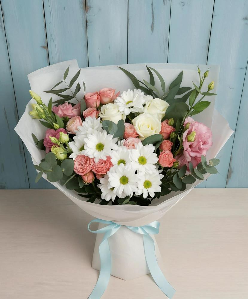 Букет цветов из: Розы, Лизиантусы и Хризантемы в Верхошижемье
