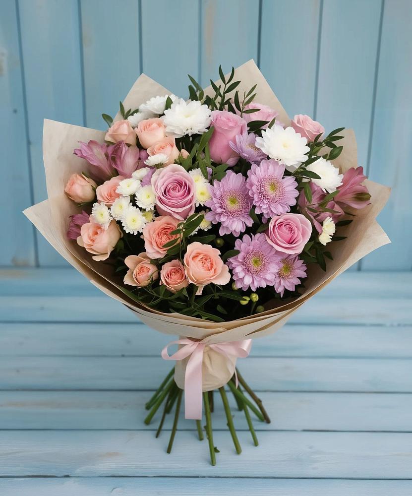 Букет цветов из: Хризантемы, Розы и Альстромерии в Верхошижемье