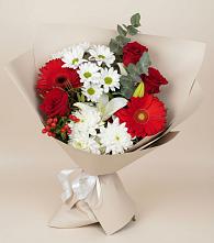 Букет цветов из:  Розы, Хризантемы, Герберы и Лилии в Верхошижемье