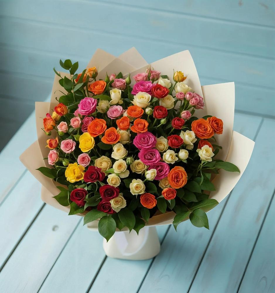 Букет Микс из разноцветных кустовых роз в Верхошижемье