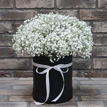 Цветочная композиция из Гипсофила в шляпной коробке в Верхошижемье