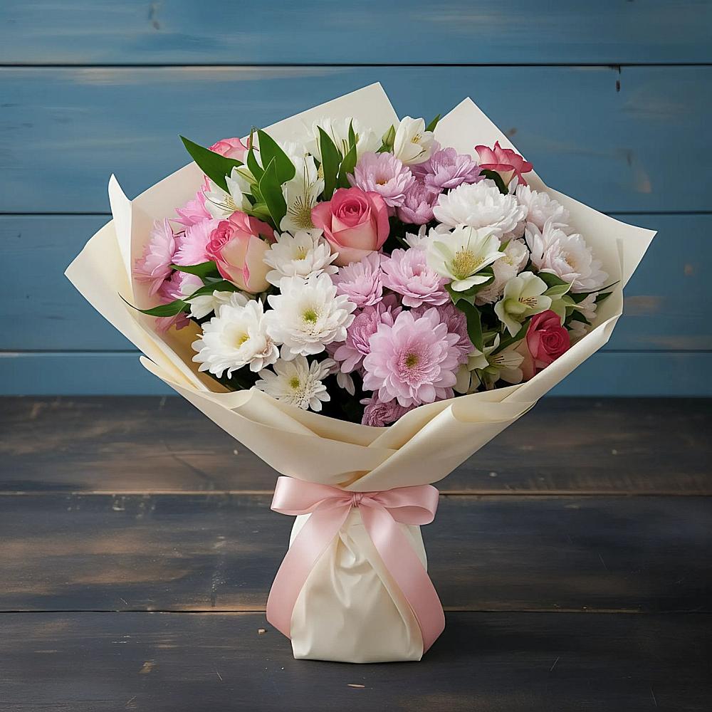 Букет цветов из: Хризантемы, Альстромерии и Розы в Верхошижемье